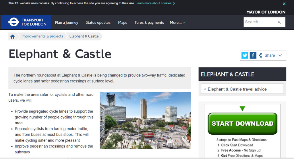 TfL design for safe cycling at the Elephant and Castle roundabout