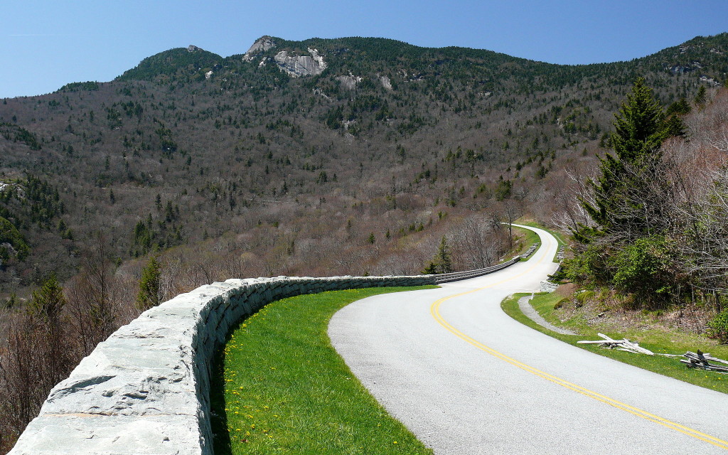 The Blue Ridge Parkway snakes around Grandfather Mountain near the Linn Cove Viaduct at Mile Marker 304 (credit Ken Thomas)