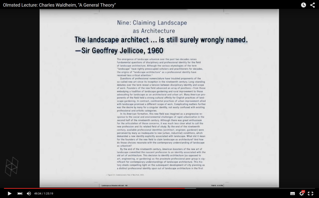 Charles Waldheim lecture on Landscape as Urbanism